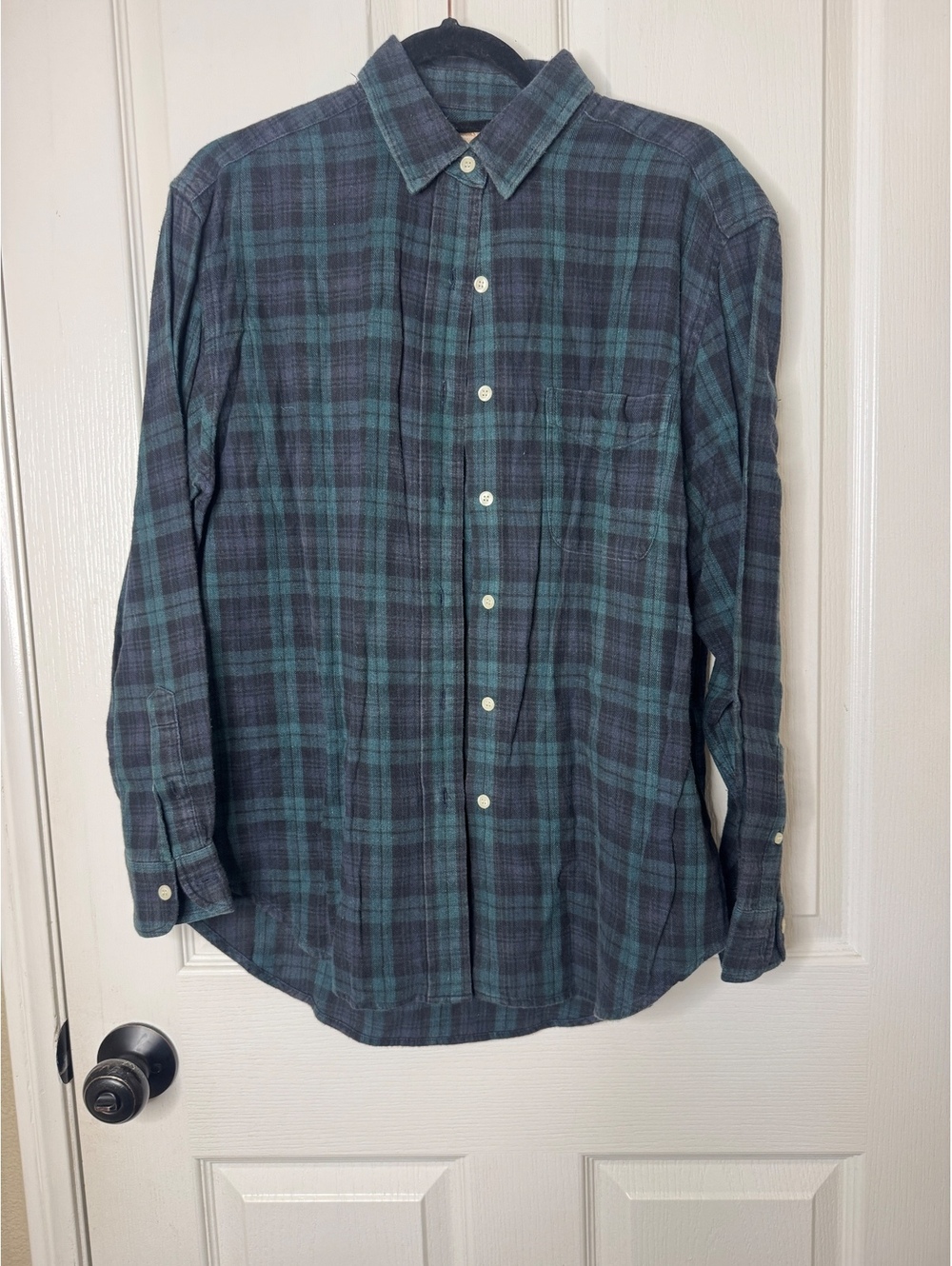Brooks Brothers Black Watch Plaid Flannel Shirt Mens M 100% Cotton Navy Green